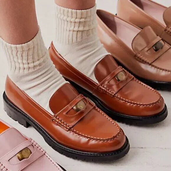 NEW  Free People Liv LEATHER loafers  in brown   3T79 - Picture 7 of 10